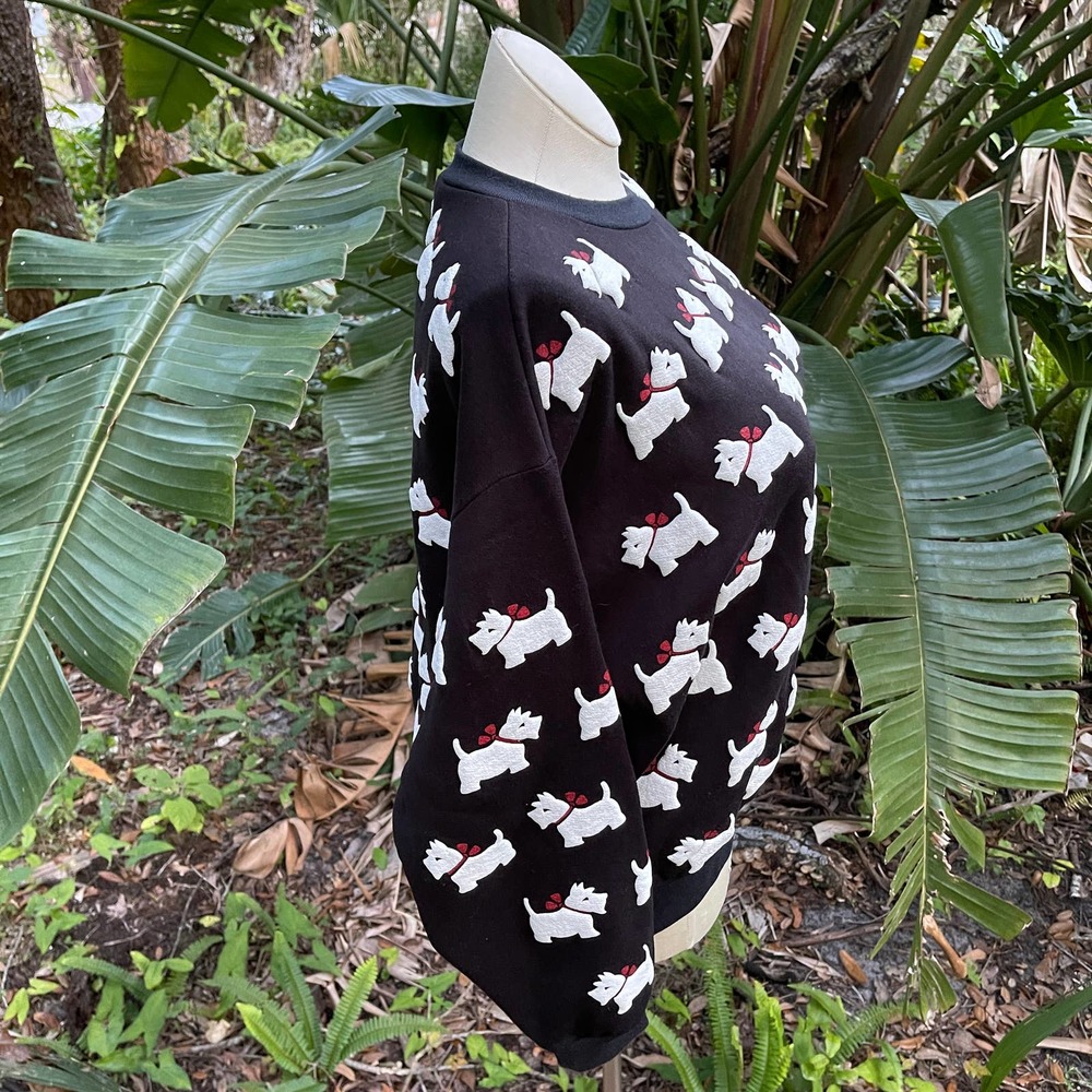 Vintage 80s Black Background with White Scottie Dog Pattern by Scoop Size L - Picture 9 of 9